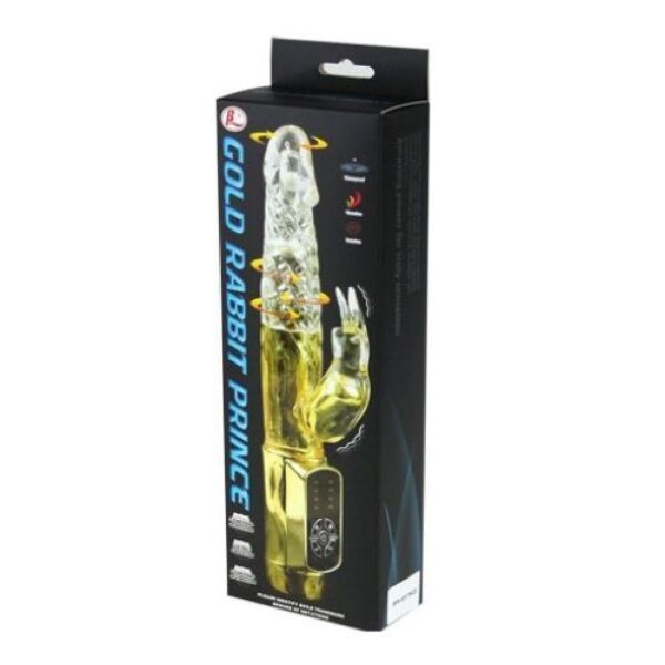 Vibrador rabbit Baile Rabbit Gold Prince, com bolas no corpo e braço de coelho para o clitóris