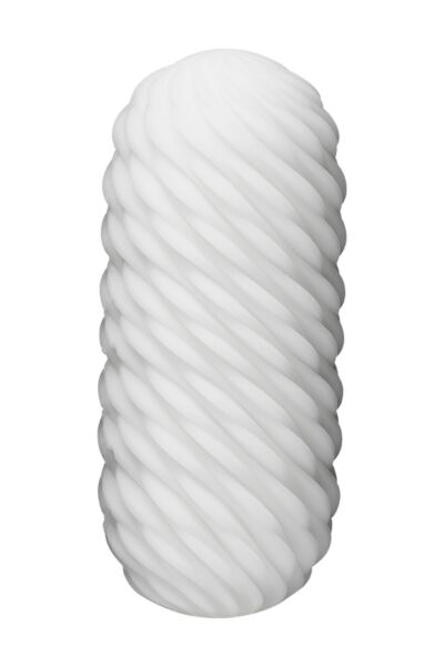 Masturbador TENGA 3Dx FLOW com relevos em ondas, junto ao seu suporte de secagem