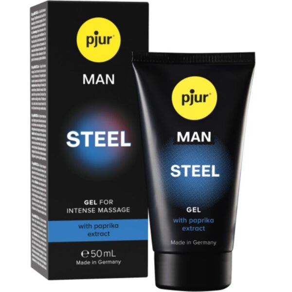 Embalagem de 50 ml do gel de massagem Pjur Man Steel