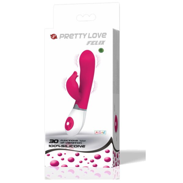 Vibrador rabbit Pretty Love BI-014223 em lilás e branco, com o corpo curvo e as orelhas para o clitóris