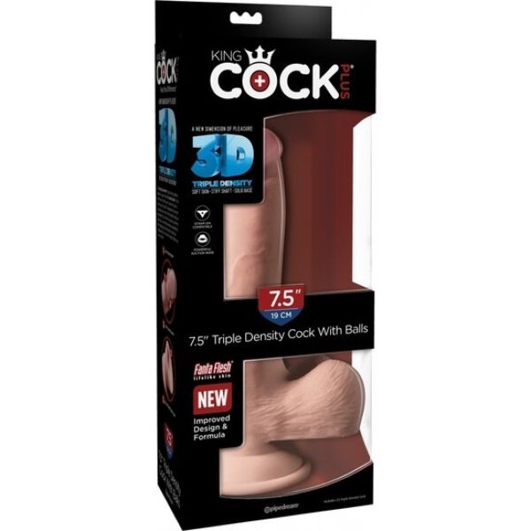 Dildo realista King Cock Plus Triple Density com detalhes de textura e base com ventosa