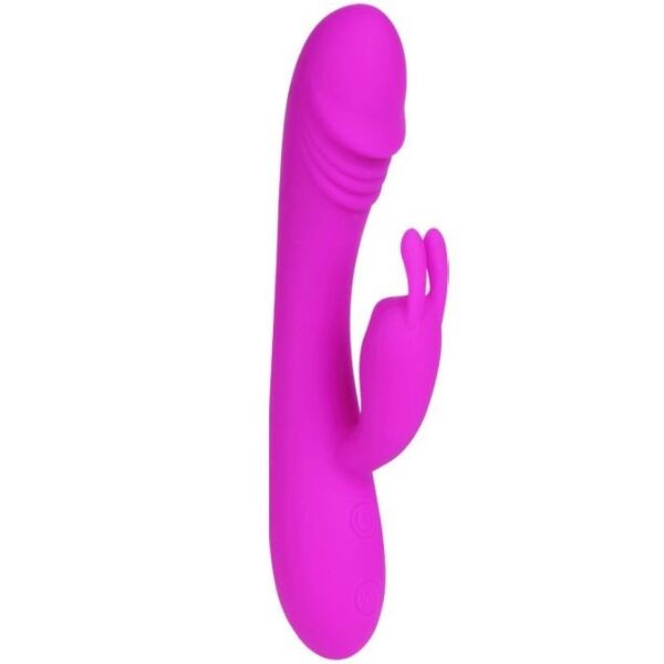 Vibrador rabbit Pretty Love Hunter em silicone, com corpo curvo e orelhas de coelho