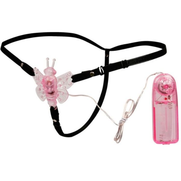 Arnês strap-on cor-de-rosa com borboleta vibratória e comando Baile Multivespeed Vibrating Butterfly