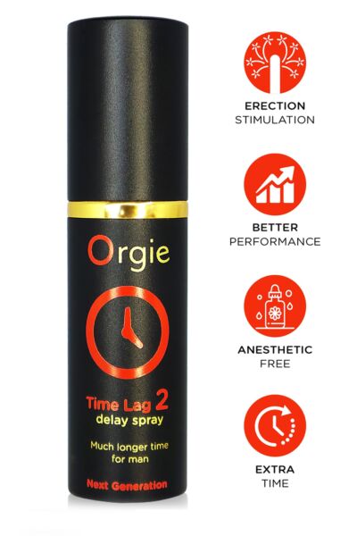 Spray retardante Orgie Time Lag 2 no seu frasco de alumínio de 10 ml