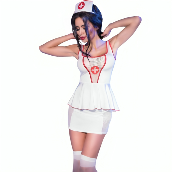 Fantasia de enfermeira Chilirose CR 4160 com top, saia, diadema, tanga e meias