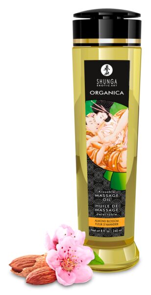 Frasco de 240 ml do óleo de massagem Shunga Almond Blossom