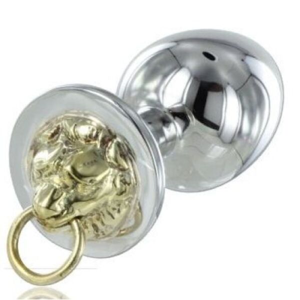 Plug anal Metal Hard Tigre de aço polido, com o tigre esculpido e a argola de sujeição