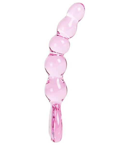 Dildo de contas S Pleasures Crystal Aphrodite, cor-de-rosa transparente, com base em forma de coração