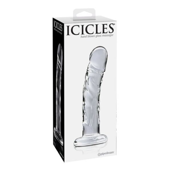 Dildo de vidro Pipedream Icicles N. 62, curvo e com base plana