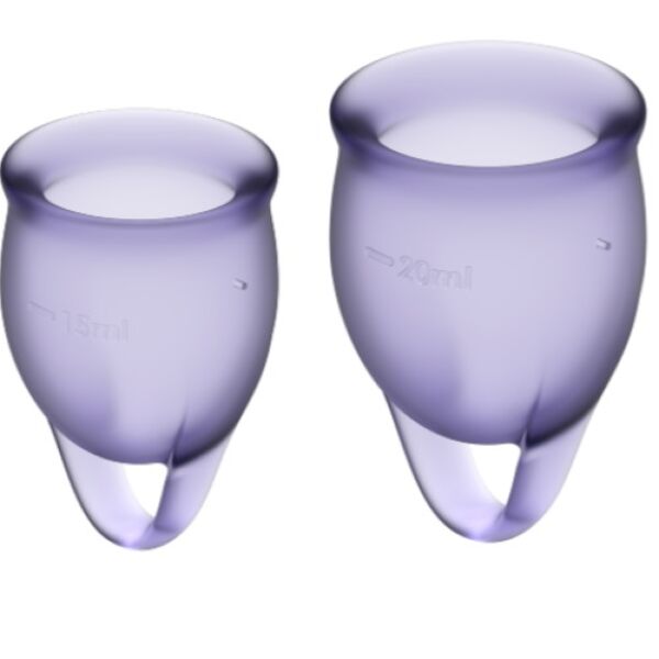 Os dois copos menstruais Satisfyer Feel Confident, de 15 e 20 ml