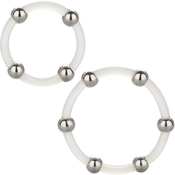 Anéis penianos transparentes CalExotics Steel Beaded Silicone Ring Set com contas de aço inoxidável