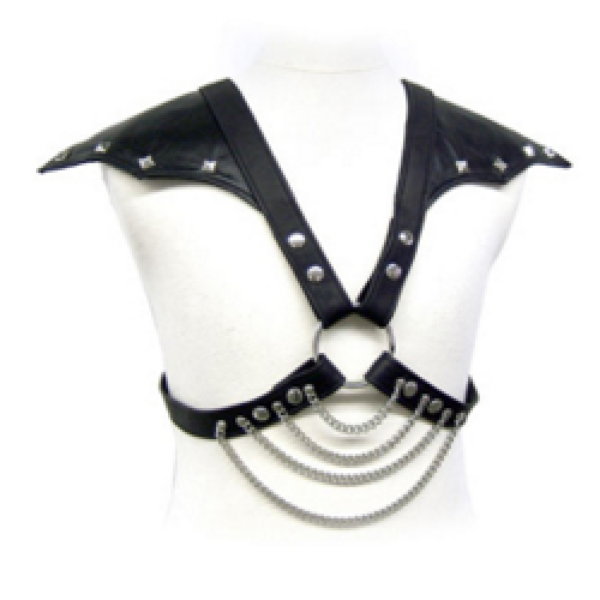 Arnês BDSM Leather Body para homem com correias ajustáveis e correntes metálicas