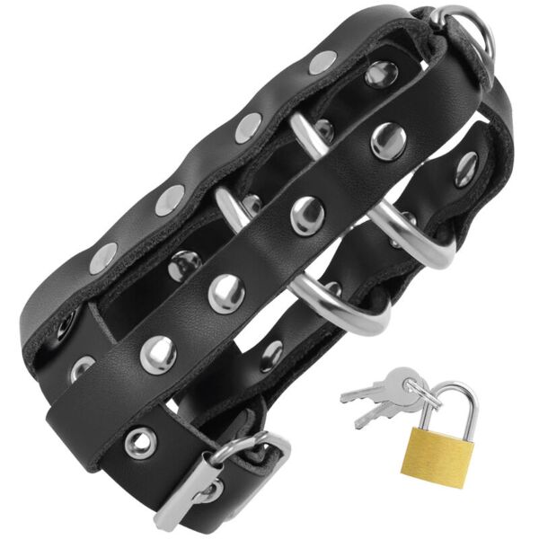 Gaiola de castidade Darkness com o seu anel e as suas argolas
