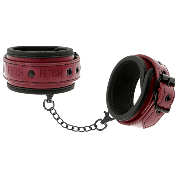 Algemas de tornozelos Fetish Submissive Dark Room acolchoadas, de couro vegano, com a sua peça de ligação