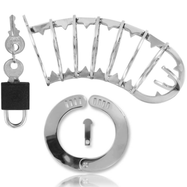 Gaiola de castidade Metal Hard 14 cm, de sete anéis, com o respetivo anel e cadeado