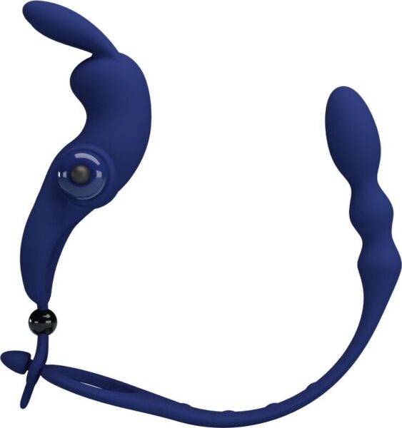 Anel peniano vibratório com plug anal Pretty Love BI-210213-3 em azul