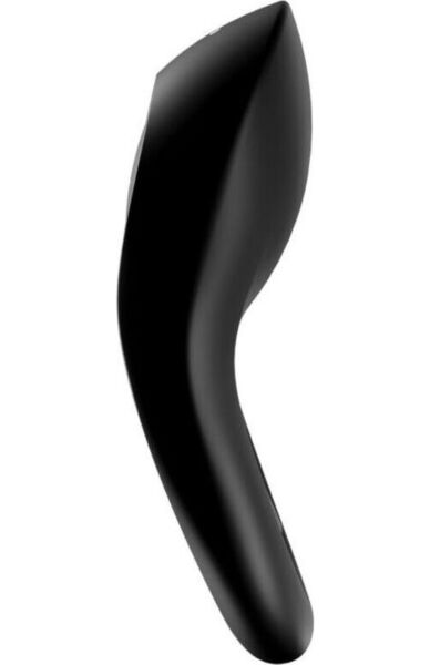 Anel vibratório Satisfyer Legendary Duo preto, com os dois anéis e o estimulador frontal