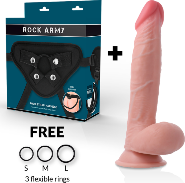 Dildo realista Rock Army Dual Density Sherman de 24 cm, cor de pele, com base de ventosa
