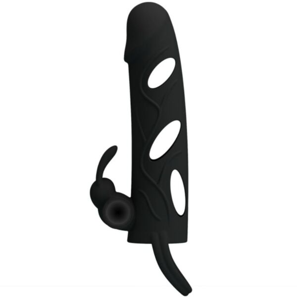 Capa peniana preta de silicone Pretty Love Male 14 cm com vibração