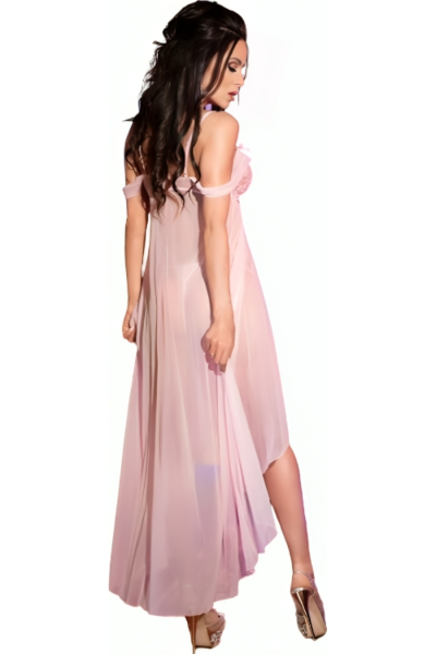 Babydoll longo Chilirose CR 3716 de malha e renda, com a sua tanga