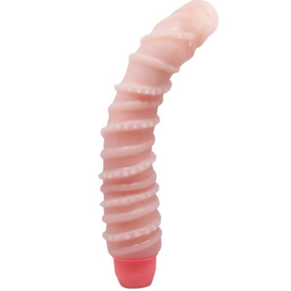 Vibrador realista BAILE Flexi Vibe Spiral, cor de pele, com veias e glande arredondada