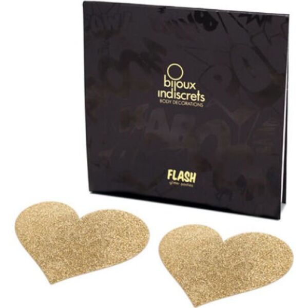 Cobre-mamilos Bijoux Indiscrets Flash Heart em forma de coração e com acabamento brilhante