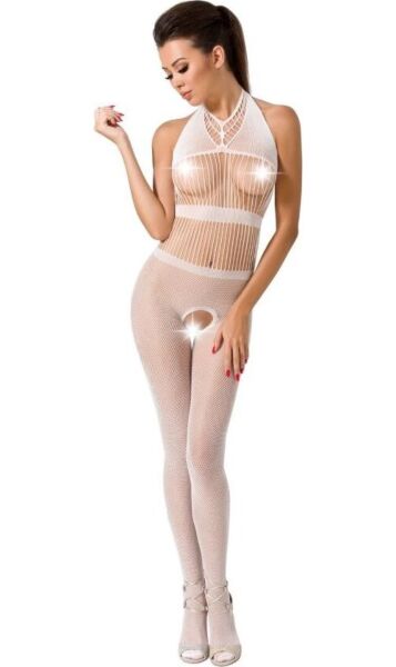 Bodystocking de rede Passion BS048 com renda e abertura na virilha