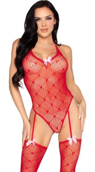 Body de rede com corações e meias altas unidas Leg Avenue Love Spell