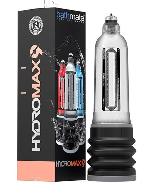 Bomba de pénis Bathmate Hydromax 9, com cilindro transparente e almofada preta