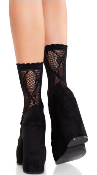 Meias curtas de rede Leg Avenue Bow Babe em preto, com laço