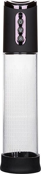 Bomba para pénis CalExotics Peak Rechargeable Pump, com o seu comando preto e o cilindro transparente