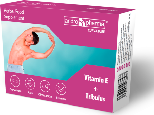 Embalagem do suplemento alimentar Andropharma Curvature, com 30 cápsulas