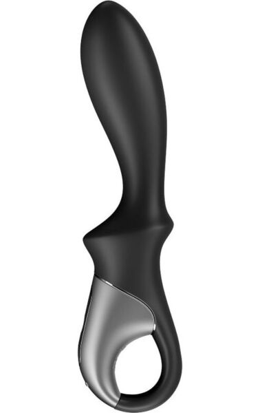 Vibrador anal Satisfyer Heat Climax Connect App em preto, com o seu cabo e anel de retenção