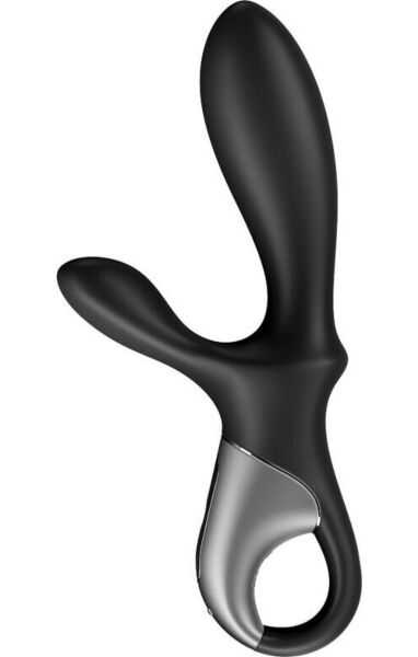 Vibrador anal Satisfyer Heat Climax+ em preto, com os dois eixos e o cabo com anel de retenção