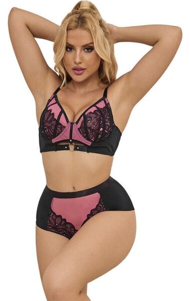 Conjunto de lingerie de renda e rede com soutien push-up da Subblime