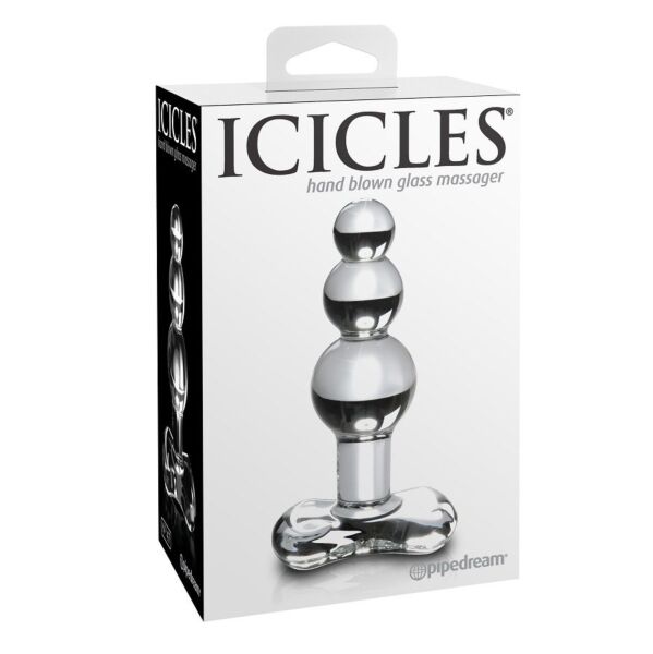 Plug anal de vidro Pipedream Icicles N. 47, com corpo curvo e anel na base