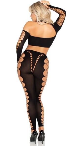 Conjunto Leg Avenue Notorious de top curto assimétrico e leggings sem pé, em preto
