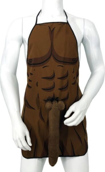 Avental Diablo Picante com torso musculado estampado e pénis 3D pendente