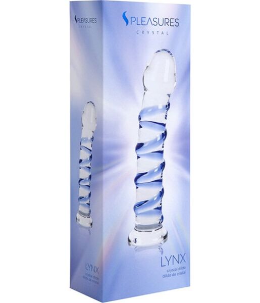 Dildo S Pleasures Crystal Lynx, transparente com detalhes em azul e relevos em espiral
