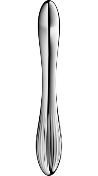 Dildo Satisfyer Pure Gravity 1 de aço inoxidável prateado, curvo e de dupla função