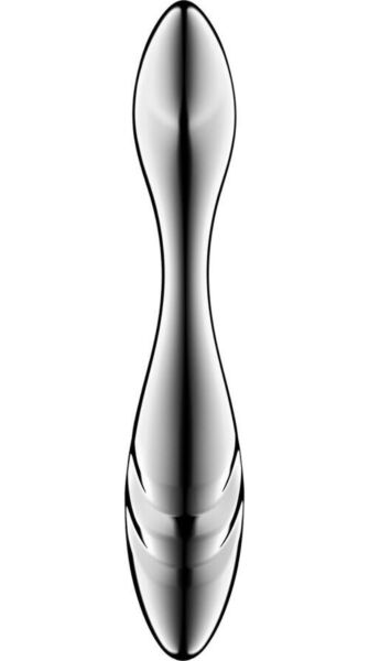 Dildo de aço inoxidável Satisfyer Pure Gravity 3, prateado e com duas pontas