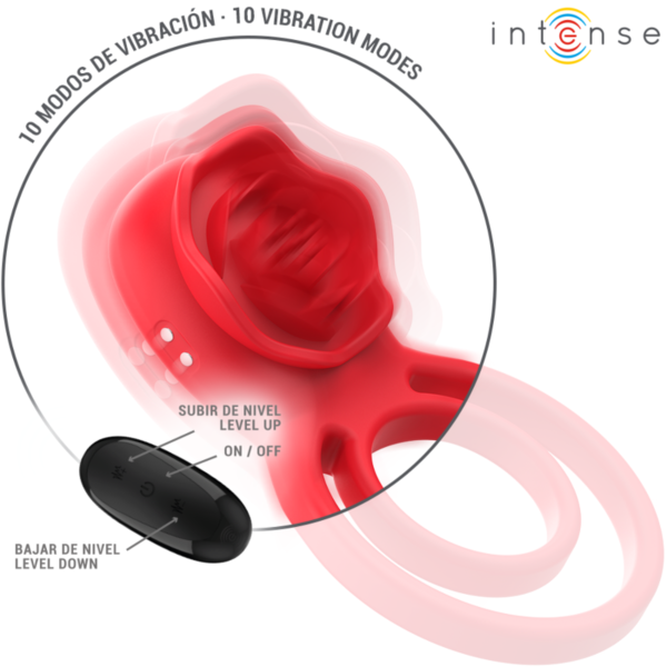 Vibrador de clitóris Intense Gail em forma de rosa vermelha, com o respetivo comando à distância