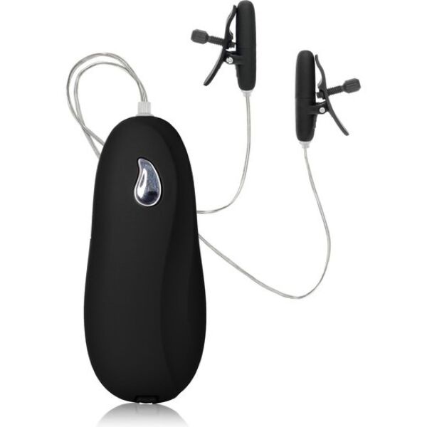 Pinças pretas Nipple Play Heated Teasers Black da CalExotics, com parafusos de ajuste e comando