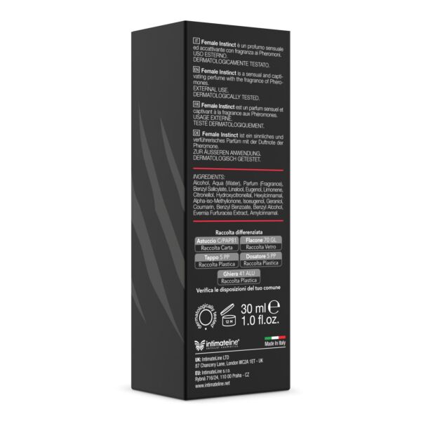 Frasco do perfume com feromonas Intimateline Female Instinct de 30 ml