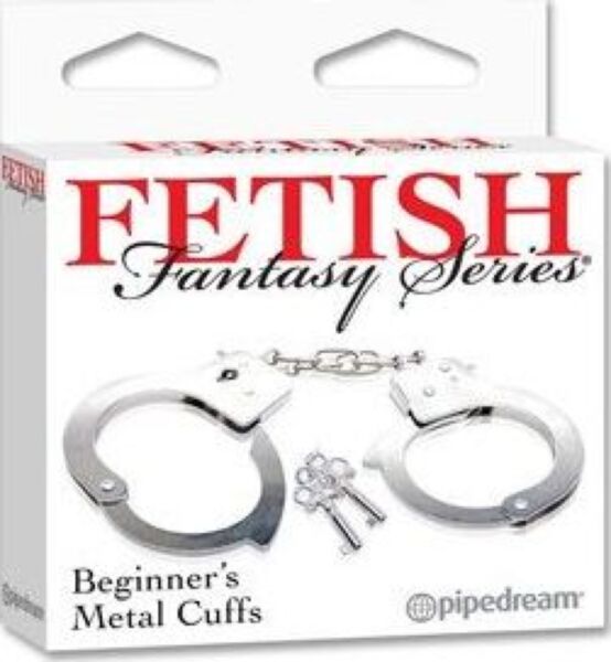 Algemas de pulso Pipedream Beginner's Metal Cuffs unidas por uma corrente de aço cromado