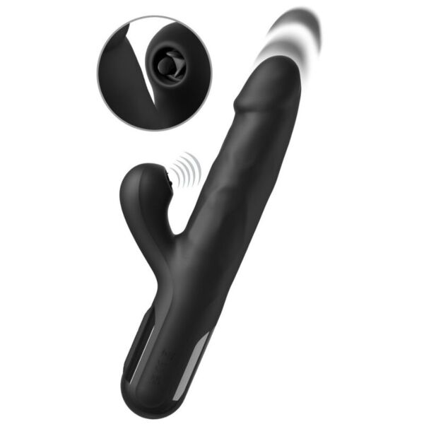 Vibrador rabbit preto Pipedream Sonix Silicone Thruster com corpo texturizado e braço clitoriano com abas