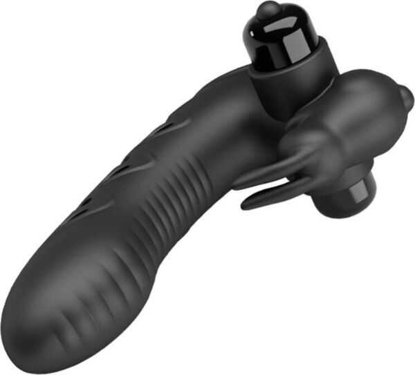 Vibrador de dedo Pretty Love BI-014851 com forma de coelhinho, em preto brilhante