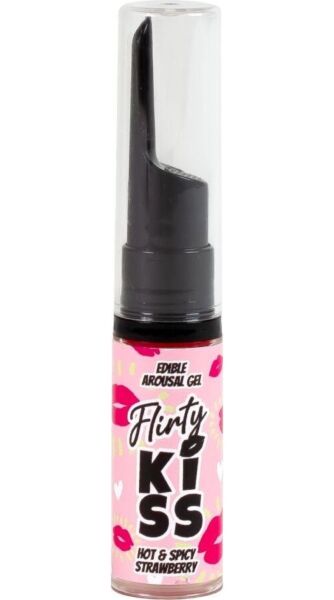Géis comestíveis Secret Play Flirty Kiss, pack de morango com calor e menta com frio