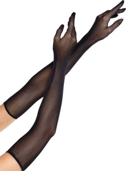 Luvas de rede pretas Leg Avenue Opera Length Fishnet Gloves, de comprimento ópera