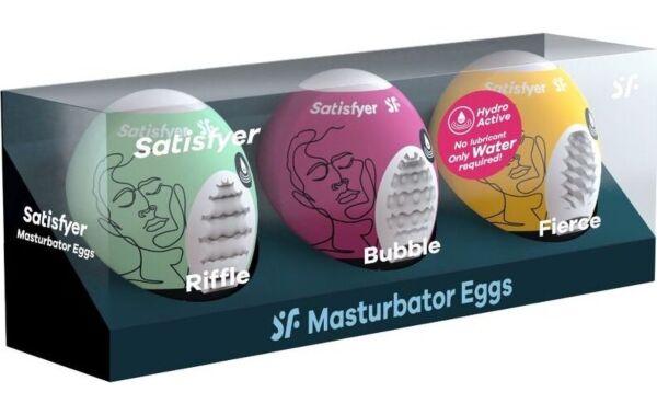 Pack de três ovos masturbadores Satisfyer Eggs Riffle, Bubble & Fierce